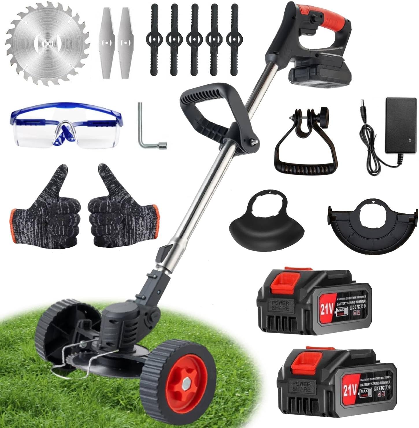 3-in-1 Cordless Electric Weed Trimmer with Wheels, Lightweight 24V Grass Cutter & Lawn Edger for Garden, Backyard & Sidewalk