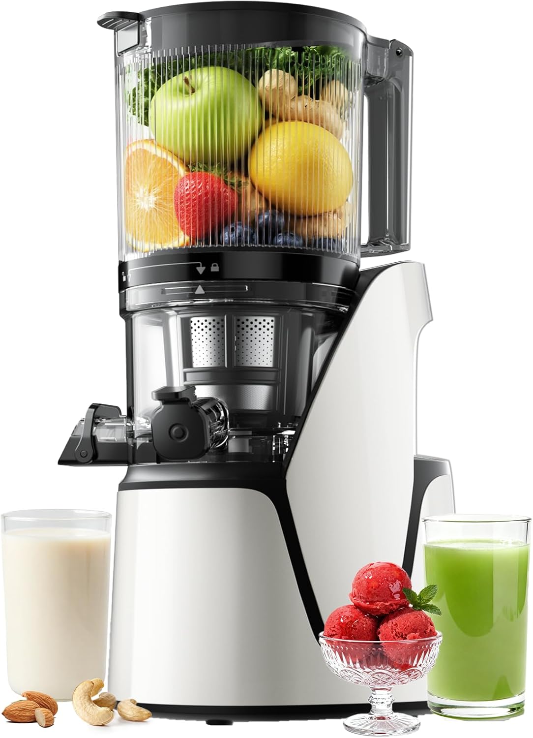3-in-1 Cold Press Juicer Machine, Slow Juicer with Wide Feed Chute for Juice, Sorbet & Nut Milk