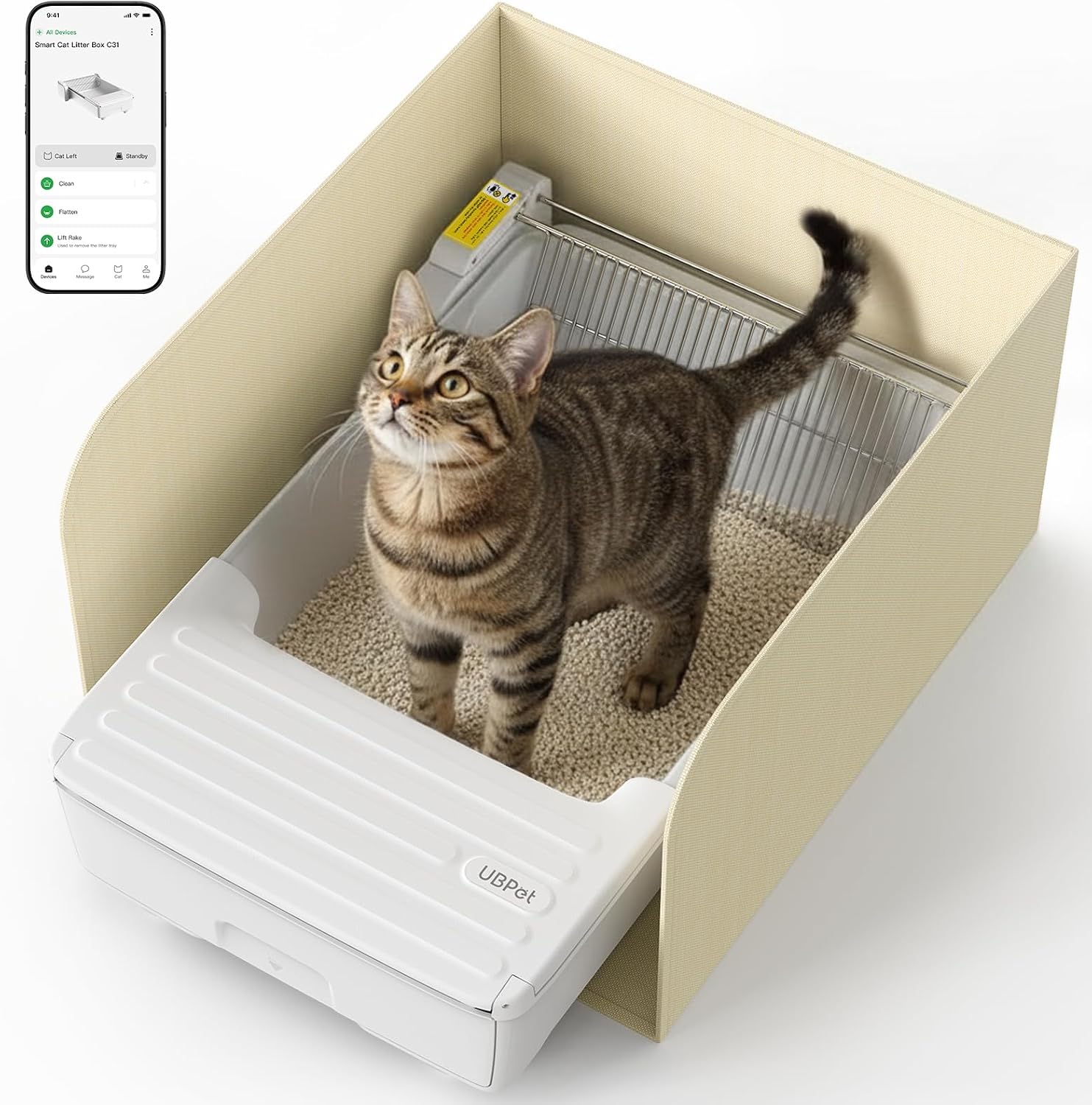 Automatic Cat Litter Box, Open-Top Self-Cleaning Litter Box with Smart App & Safety Sensors