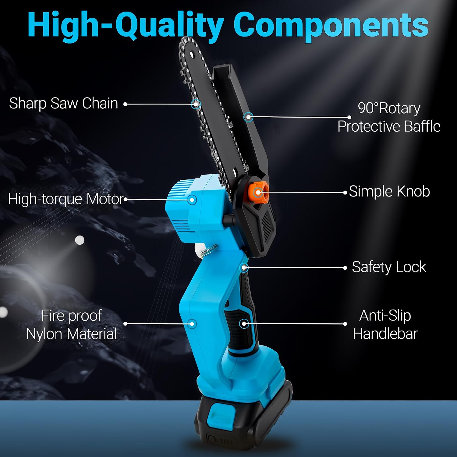 6-Inch Cordless Chainsaw with 3.0Ah Batteries, 2-in-1 Electric Pole Saw for Tree Trimming, Branch Cutting & Yard Work
