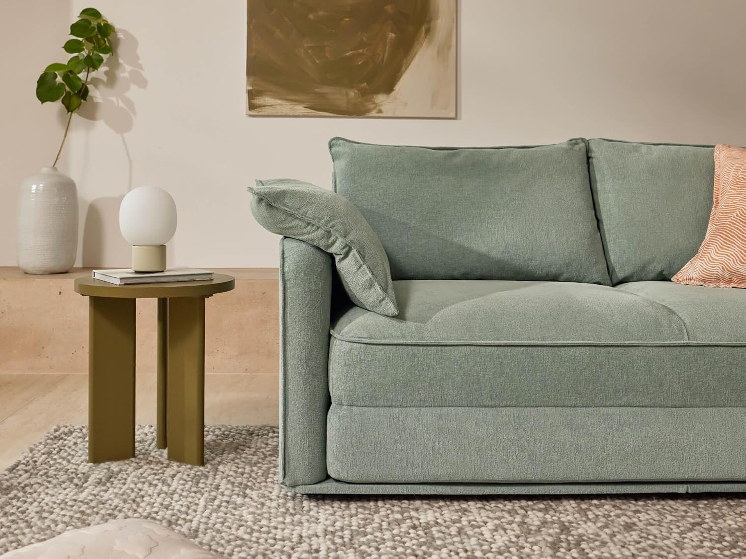 3 Seater Queen Convertible Sofa Bed, Folding Sleeper Couch with Angled Backrest & Cushioned Armrests for Living Room, Guest Room & Small Spaces, Gum Leaf