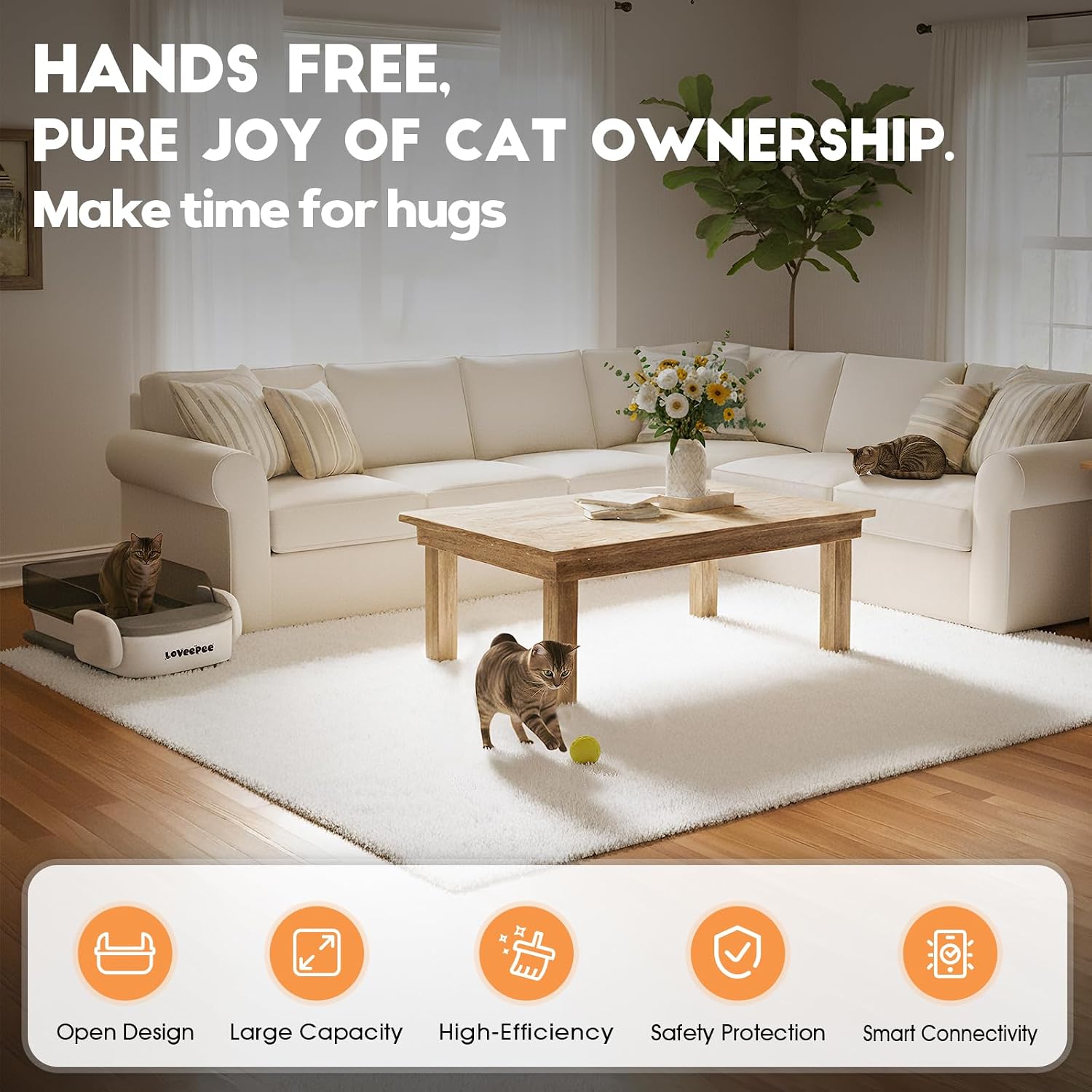 Automatic Self-Cleaning Litter Box for Multiple Cats, Open-Top Cat Litter Box with Smart App Control, Triple Sensor Protection & 10L Waste Bin