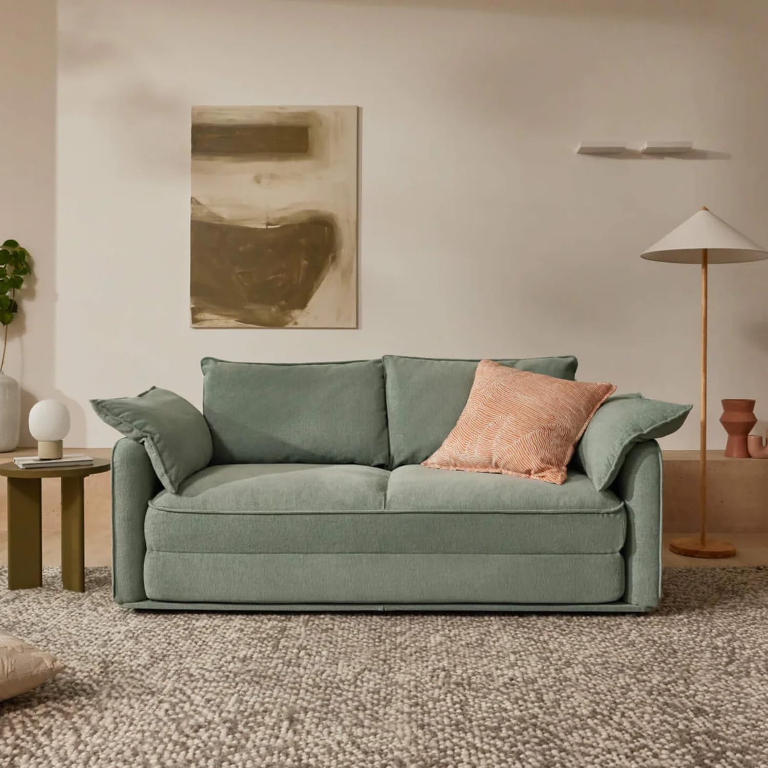 3 Seater Queen Convertible Sofa Bed, Folding Sleeper Couch with Angled Backrest & Cushioned Armrests for Living Room, Guest Room & Small Spaces, Gum Leaf