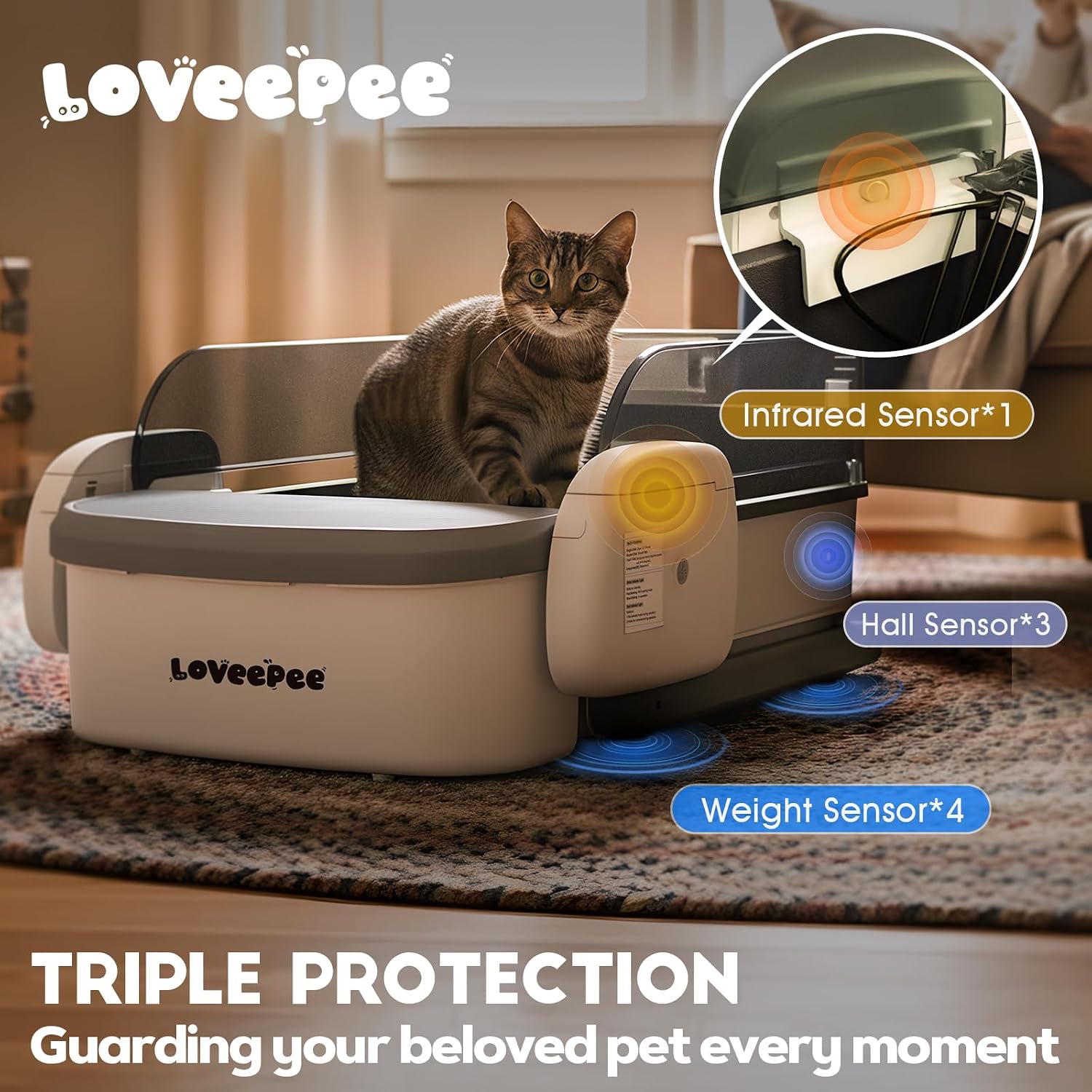 Automatic Self-Cleaning Litter Box for Multiple Cats, Open-Top Cat Litter Box with Smart App Control, Triple Sensor Protection & 10L Waste Bin