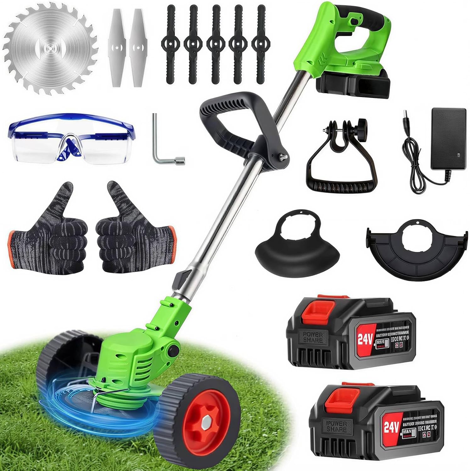 3-in-1 Cordless Electric Weed Trimmer with Wheels, Lightweight 24V Grass Cutter & Lawn Edger for Garden, Backyard & Sidewalk