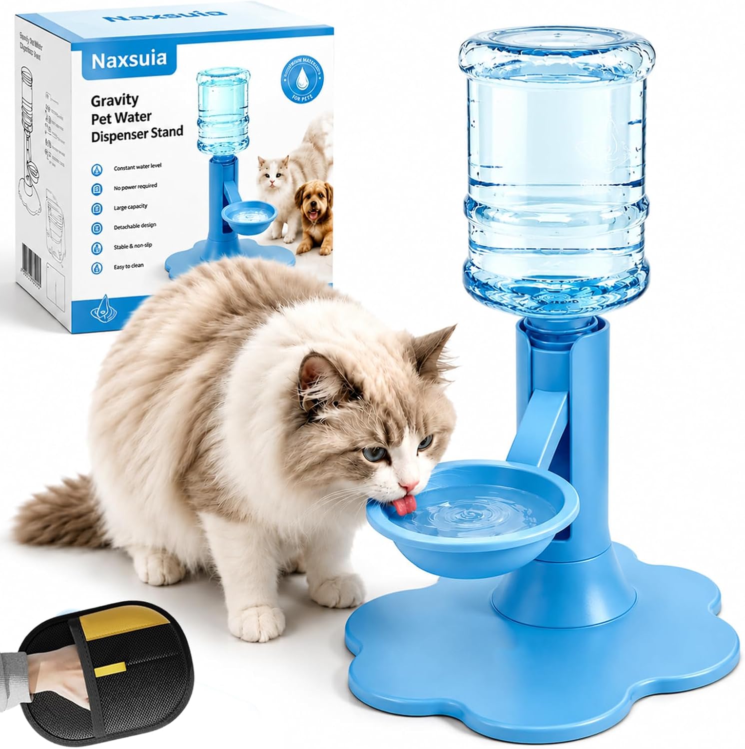 Gravity Cat Water Dispenser, Automatic Refill Water Bowl with Anti-Slip Base for Cats & Small Dogs