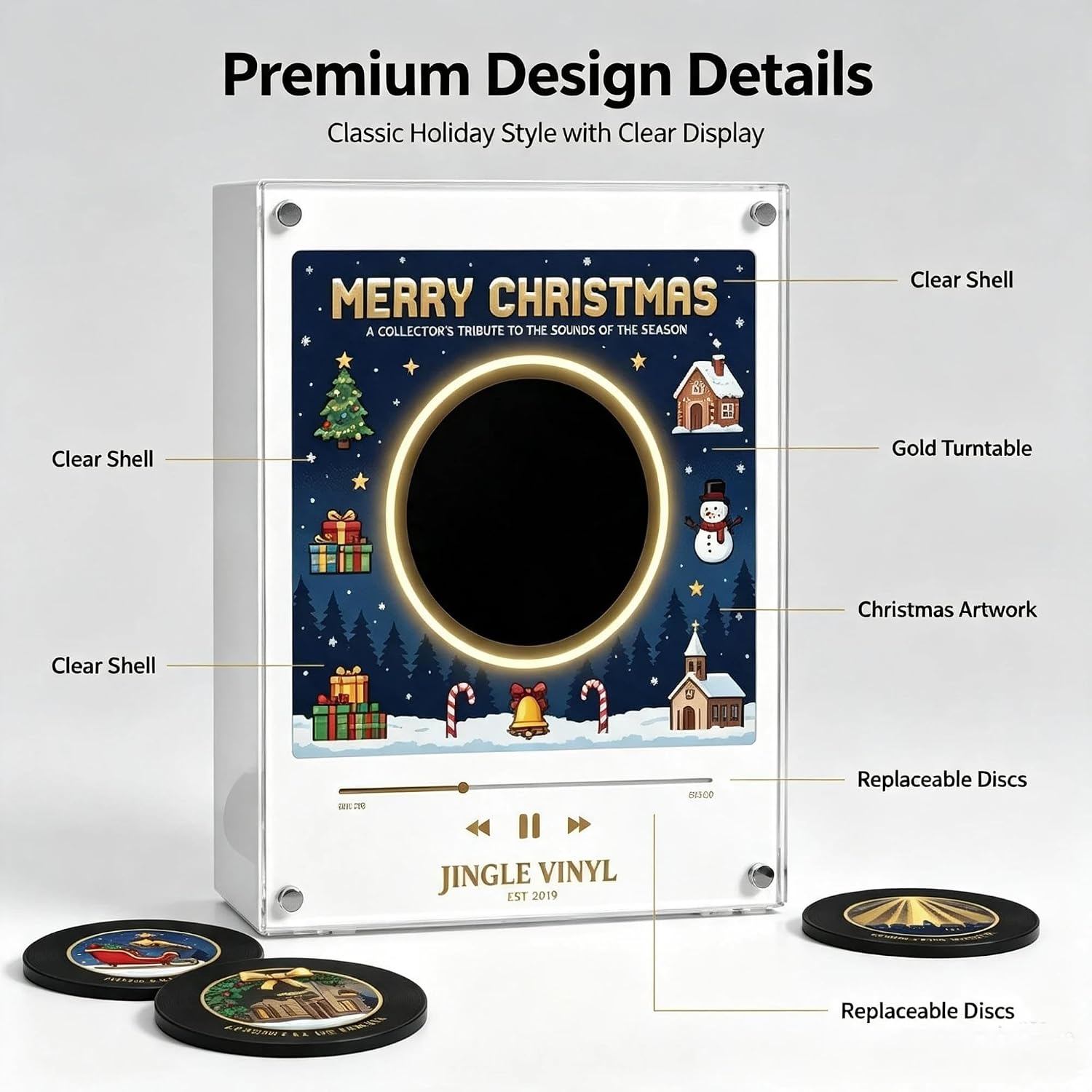 Christmas Fridge Magnet Music Player, Mini Vinyl Record Player with 9 NFC Discs & USB-C Charging