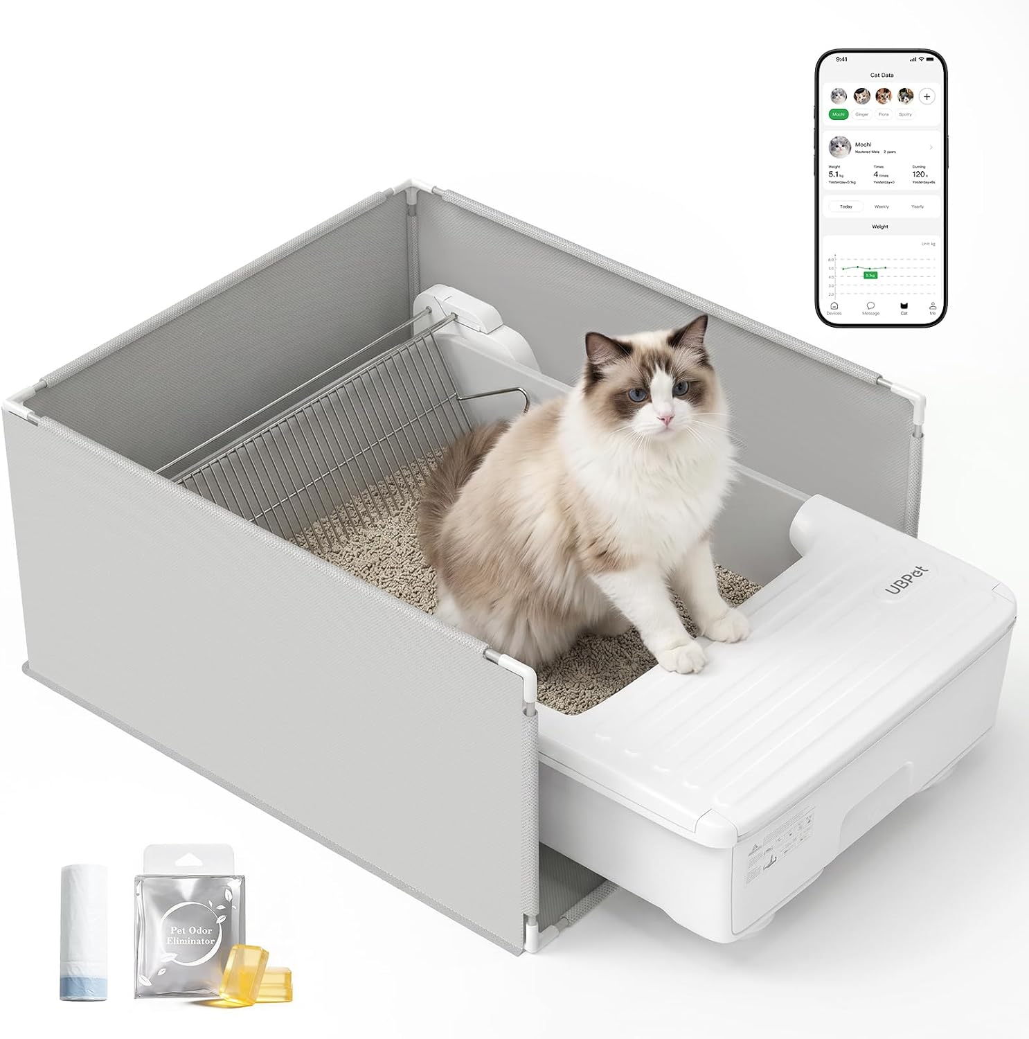 Automatic Cat Litter Box, Open-Top Self-Cleaning Litter Box with Smart App & Safety Sensors