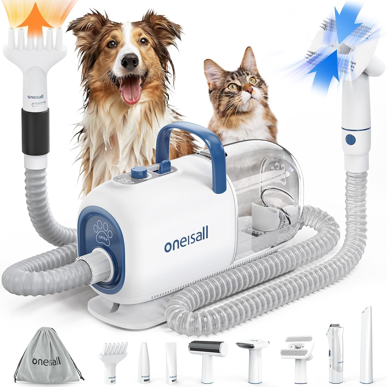 8-in-1 Pet Grooming Vacuum with Dryer and Clippers, Dog Hair Vacuum Kit for Shedding, Brushing, Drying & Trimming