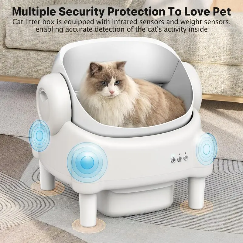 Self-Cleaning Open-Top Cat Litter Box, Automatic Multi-Cat Litter Box with Smart App, Safety Sensors & Odor Control