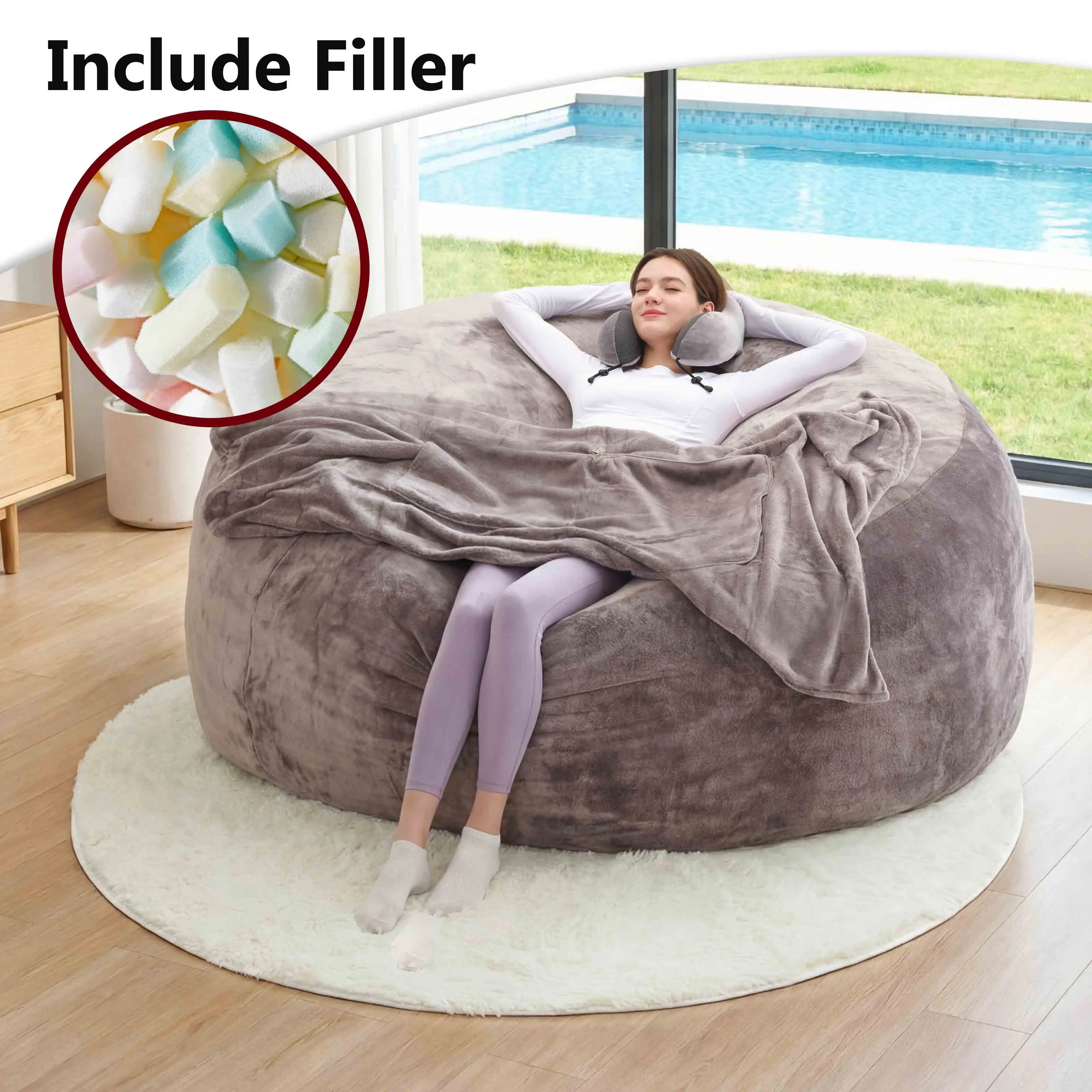 Jumbo Bean Bag Chair, Oversized Memory Foam Lounge Chair with Soft Washable Cover