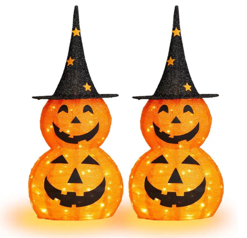 5FT Light Up Collapsible Pumpkin Halloween Decoration with LED Lights, Large Jack-O’-Lantern Outdoor Yard Decor for Porch, Lawn & Party