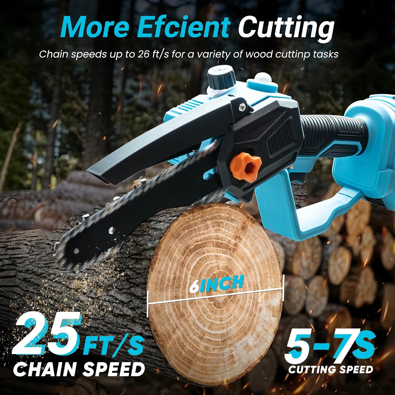 6-Inch Cordless Chainsaw with 3.0Ah Batteries, 2-in-1 Electric Pole Saw for Tree Trimming, Branch Cutting & Yard Work