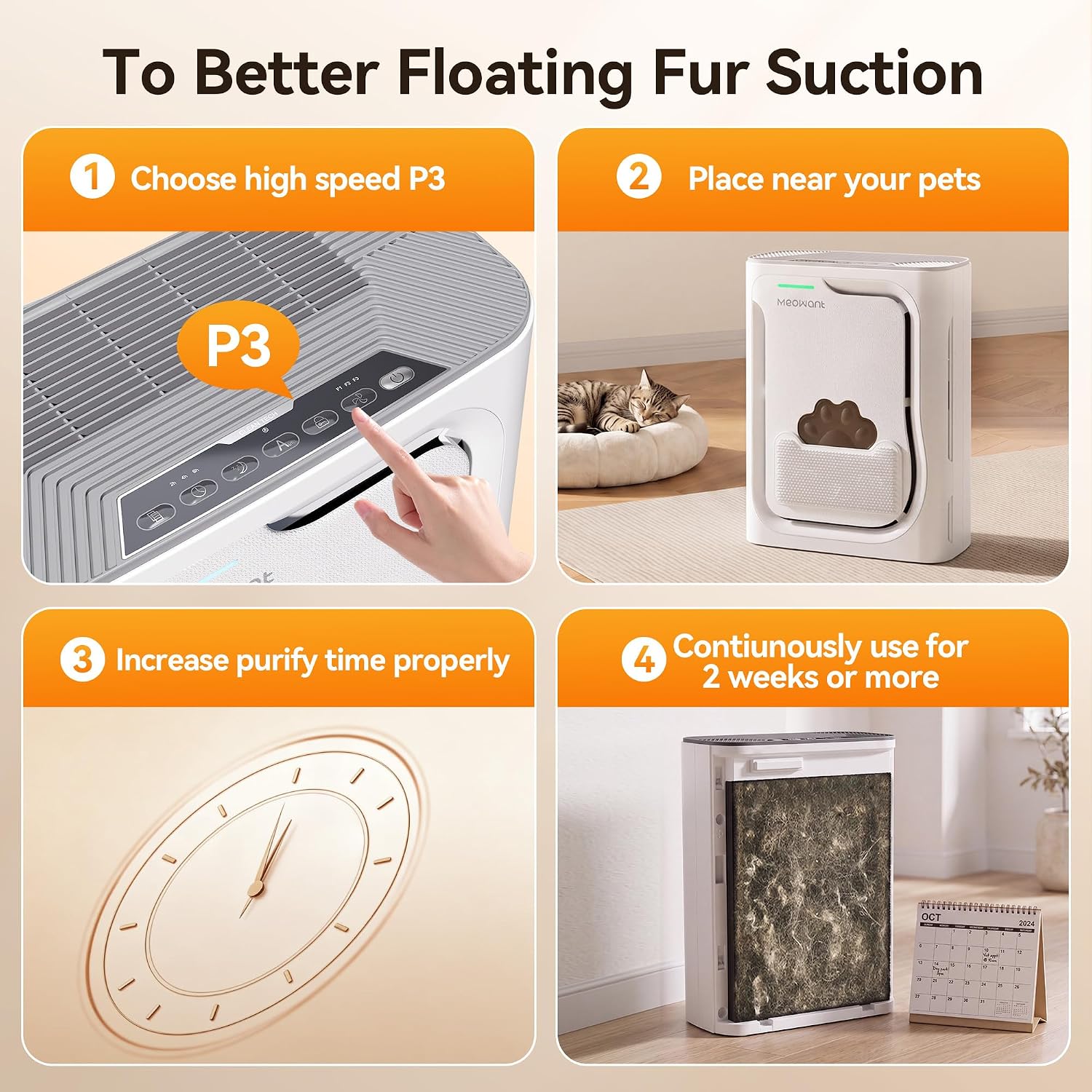 Pet Air Purifier with H13 HEPA Filter, U-Shaped Air Intake for Cats & Dogs, Quiet Home Air Cleaner