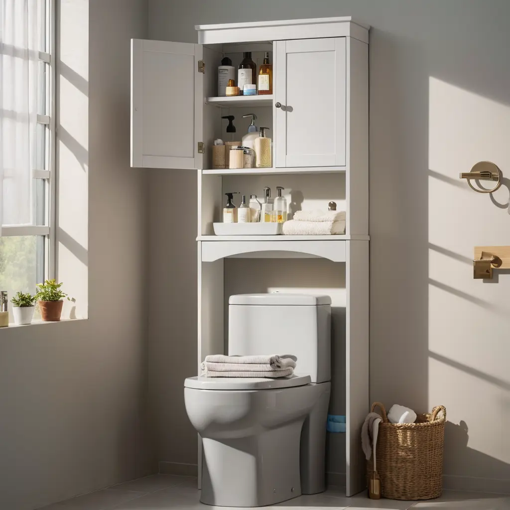 Over The Toilet Storage Cabinet, Space Saver Bathroom Organizer with Adjustable Shelves