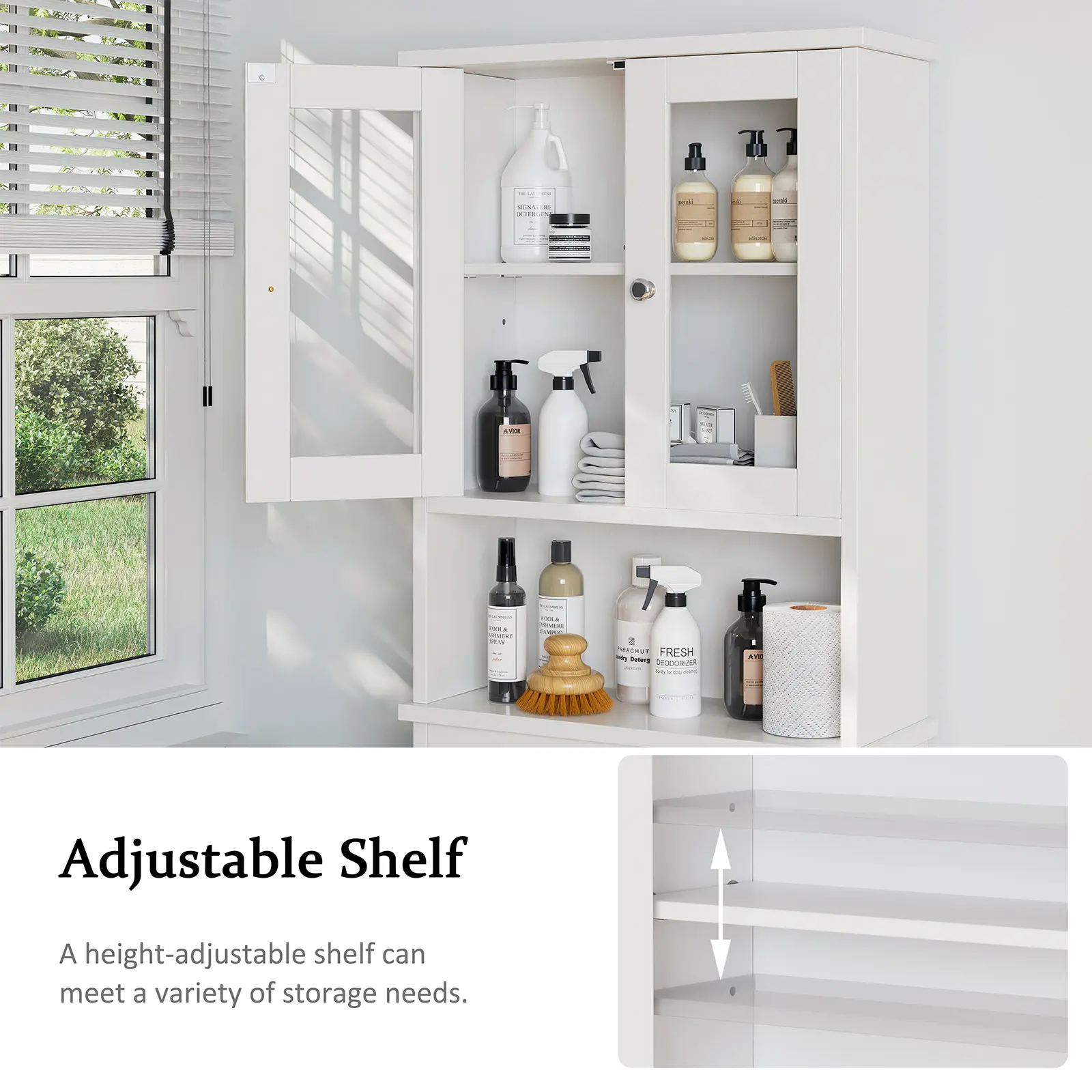 Over The Toilet Storage Cabinet, Space Saver Bathroom Organizer with Adjustable Shelves