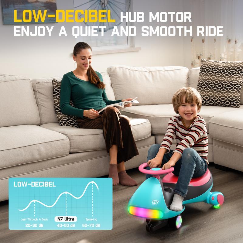 Electric Wiggle Car for Kids, Rechargeable Ride-On Toy with Pedal, 2 Speed Modes, Flashing Light Wheels, Bluetooth Music, Anti-Rollover Design, Swing Car for Ages 3+