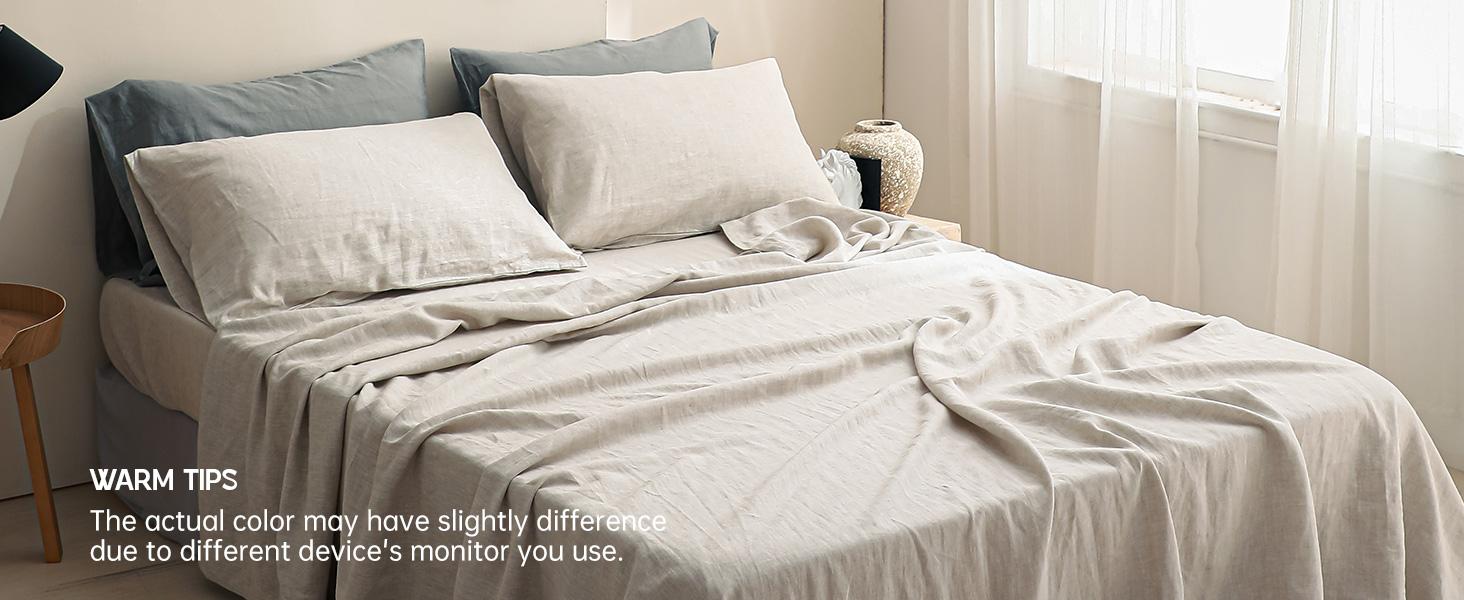 Simple&Opulence 100% Linen Sheet Set, Natural French Linen Bed Sheets, Breathable Soft Durable Bedding Set for All Season, mothersdaygift Easy Care Moisture Absorption, summerwins,back to school,back to school shopping,home decor, tiktokshopsummersale