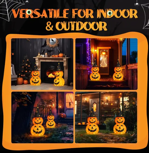 5FT Light Up Collapsible Pumpkin Halloween Decoration with LED Lights, Large Jack-O’-Lantern Outdoor Yard Decor for Porch, Lawn & Party