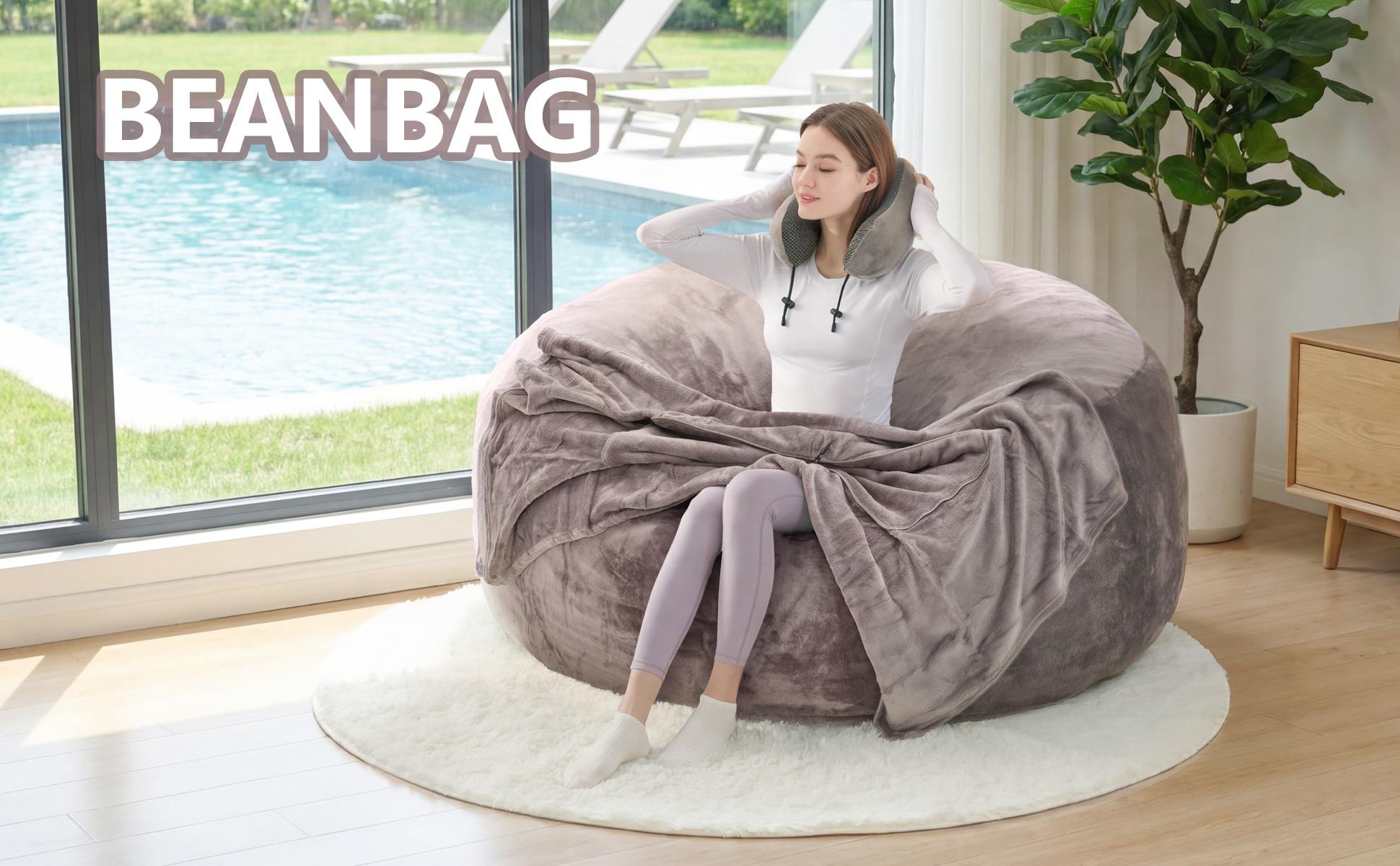 3FT/4FT/7FT No Gift, 5FT/Jumbo with 3 Gifts Bean Bag (with Filler) Lazy sofa Beanbag Chairs For Adults Ship Free High-Rebound Memory Foam Filling Furniture Flannel Cover Removable Modern Upholstered Sofa
