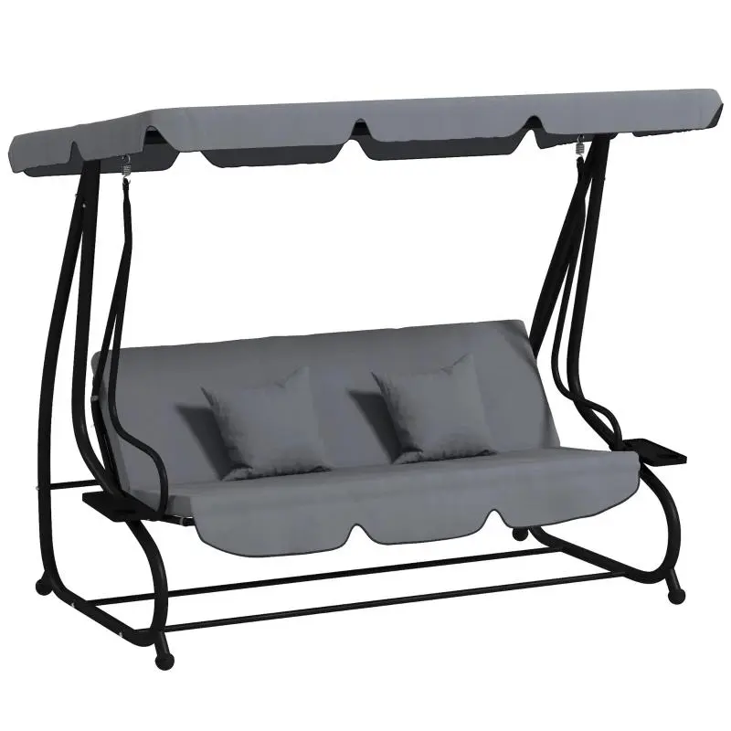 3-Seat Patio Swing Chair with Adjustable Canopy, Outdoor Porch Swing with Removable Cushions for Backyard & Garden