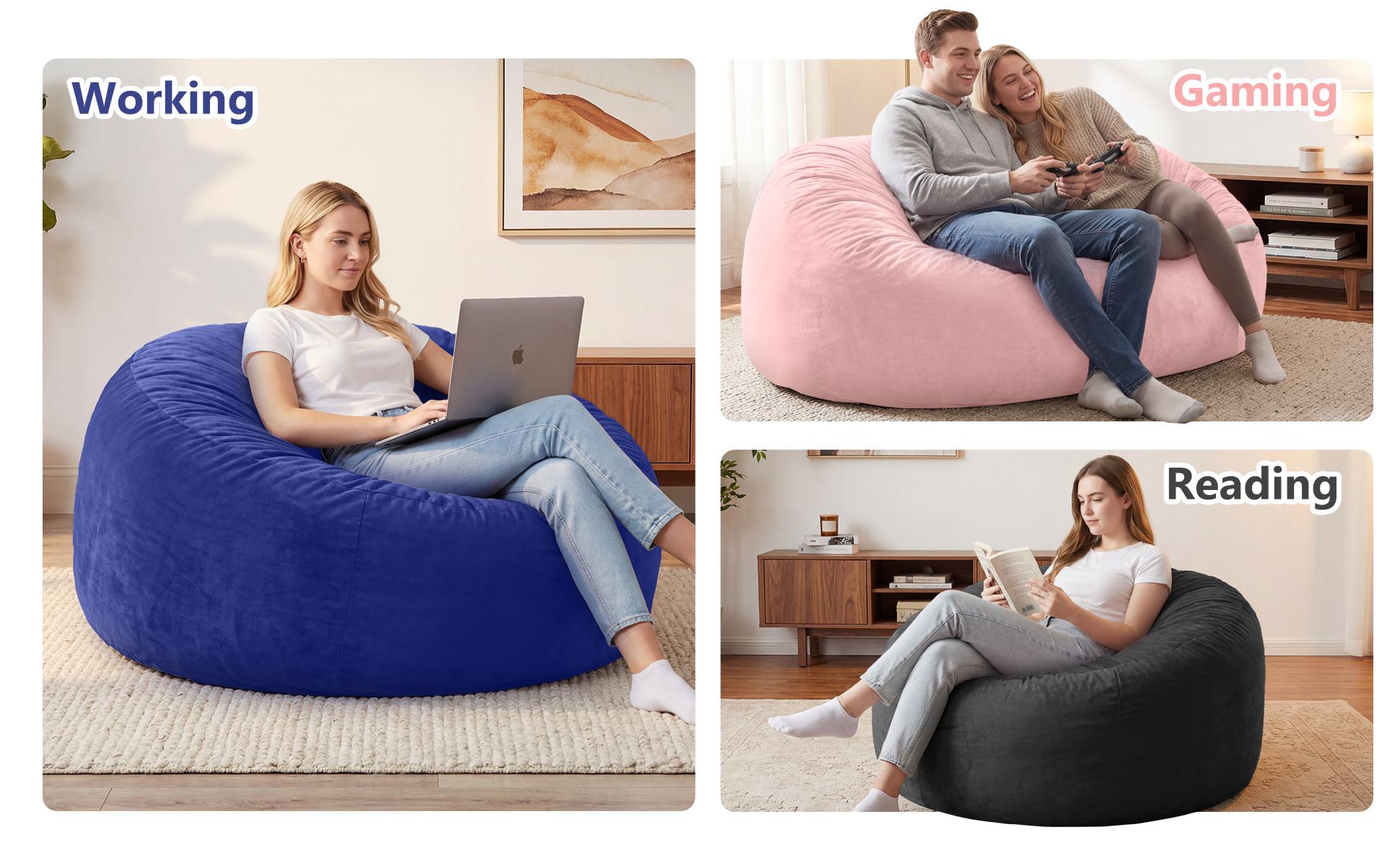 3FT/4FT/7FT No Gift, 5FT/Jumbo with 3 Gifts Bean Bag (with Filler) Lazy sofa Beanbag Chairs For Adults Ship Free High-Rebound Memory Foam Filling Furniture Flannel Cover Removable Modern Upholstered Sofa