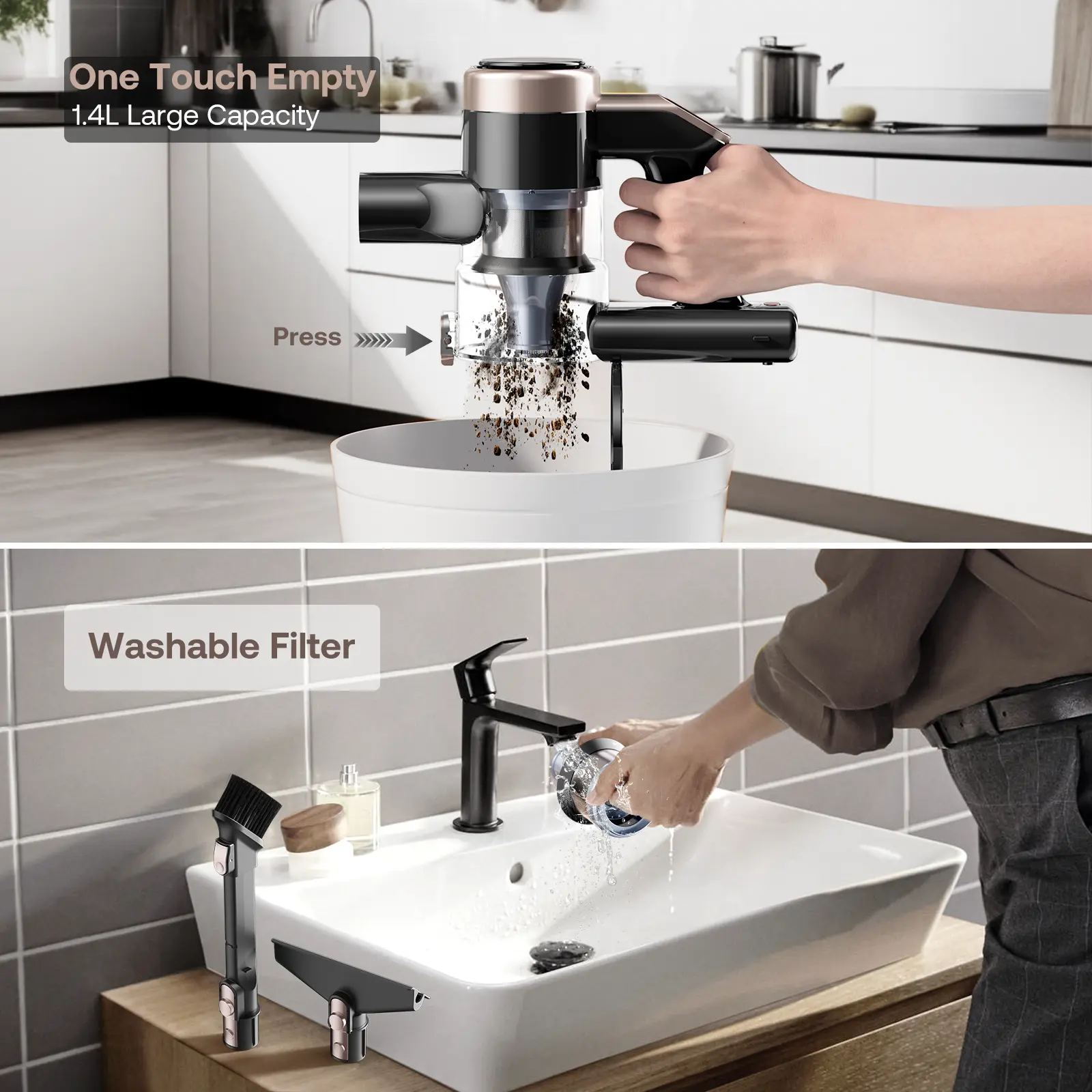 23KPa Cordless Vacuum Cleaner, 300W Powerful Stick Vacuum with 3 Suction Modes, LED Floor Head, Long Runtime & Large Dust Cup for Home Cleaning