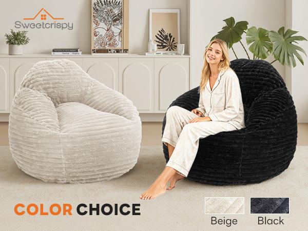 Large Bean Bag Chair 39 Inch, Memory Foam Filled Sofa Chair with Back Support & Armrests, Cozy Lounge Couch for Adults, Kids, Living Room, Bedroom and Dorm