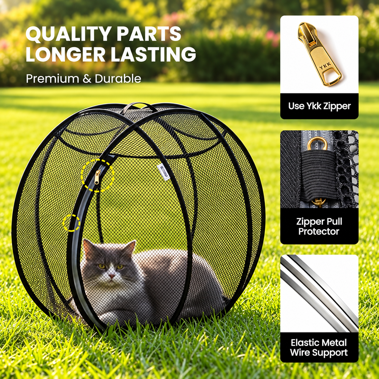 Portable Pet Playpen, Pop-Up Outdoor Cat Enclosure with Breathable Mesh, Secure Zipper & Foldable Design for Cats and Small Pets
