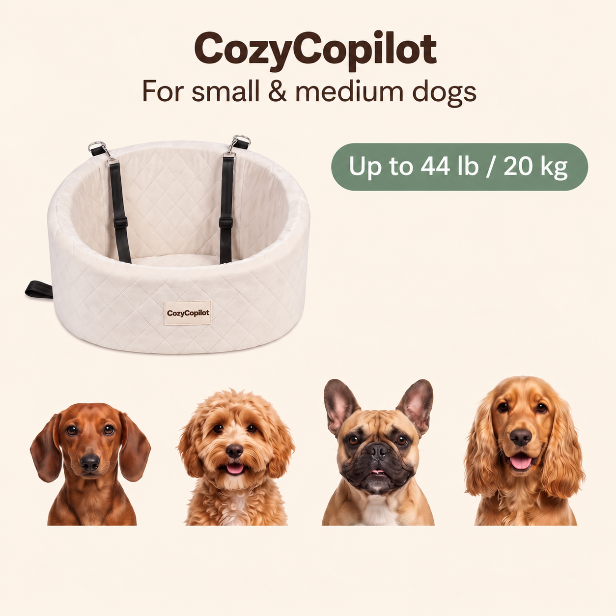 Elevated Dog Car Seat with Built-In Safety Harness, Padded Pet Booster Seat with Adjustable Straps for Small Dogs, Puppies & Road Trips