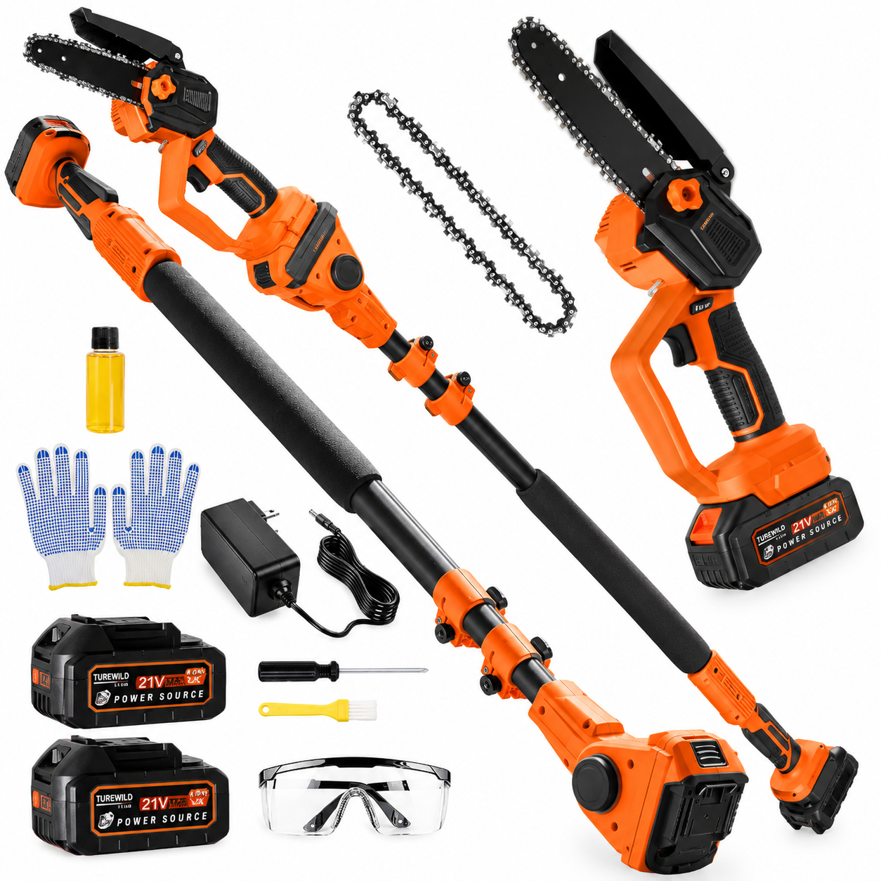 6-Inch Cordless Chainsaw with 3.0Ah Batteries, 2-in-1 Electric Pole Saw for Tree Trimming, Branch Cutting & Yard Work