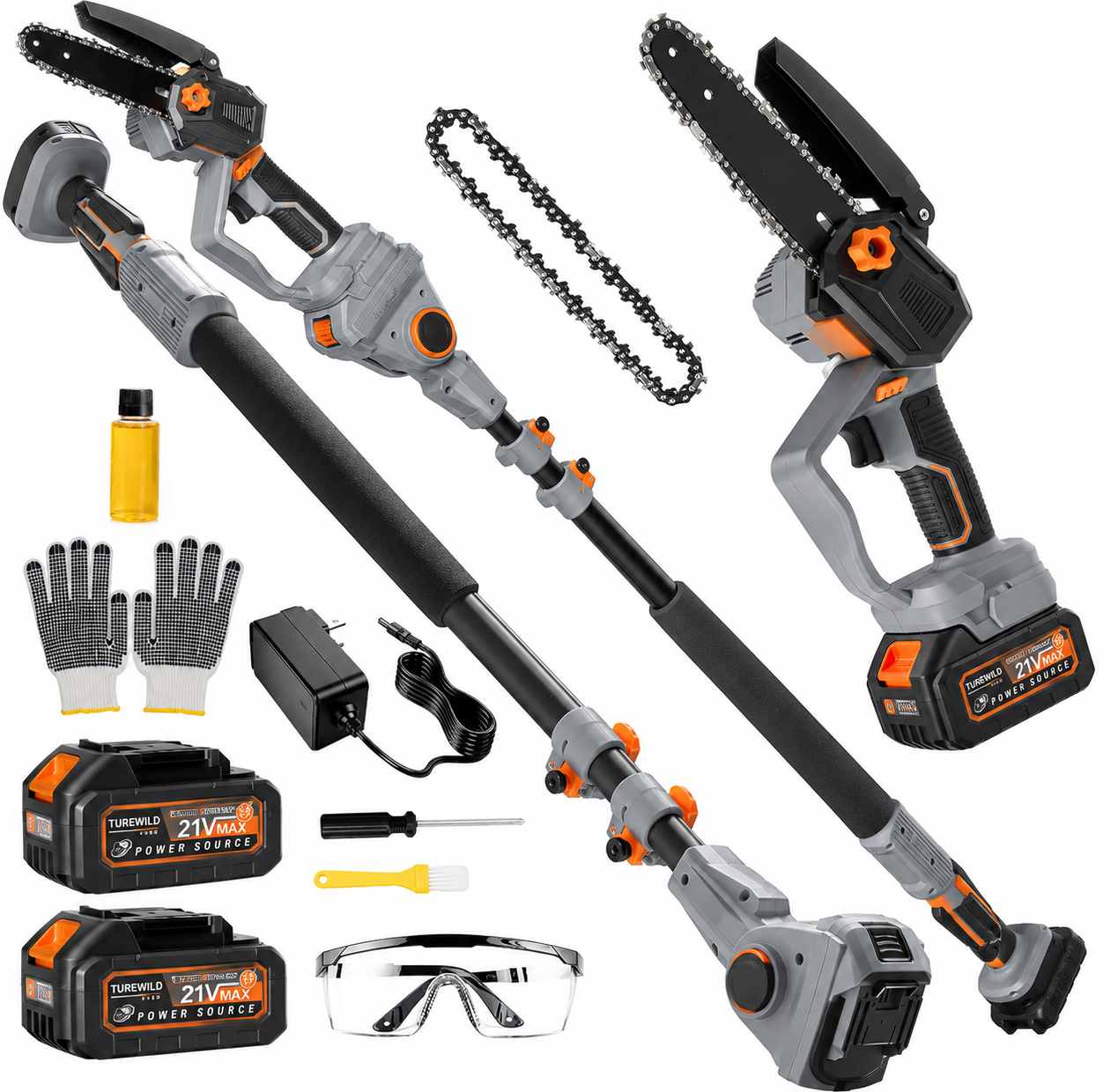 Osatoce 6-Inch Cordless Chainsaw with 3.0Ah Batteries, 2-in-1 Electric Pole Saw for Tree Trimming, Branch Cutting & Yard Work