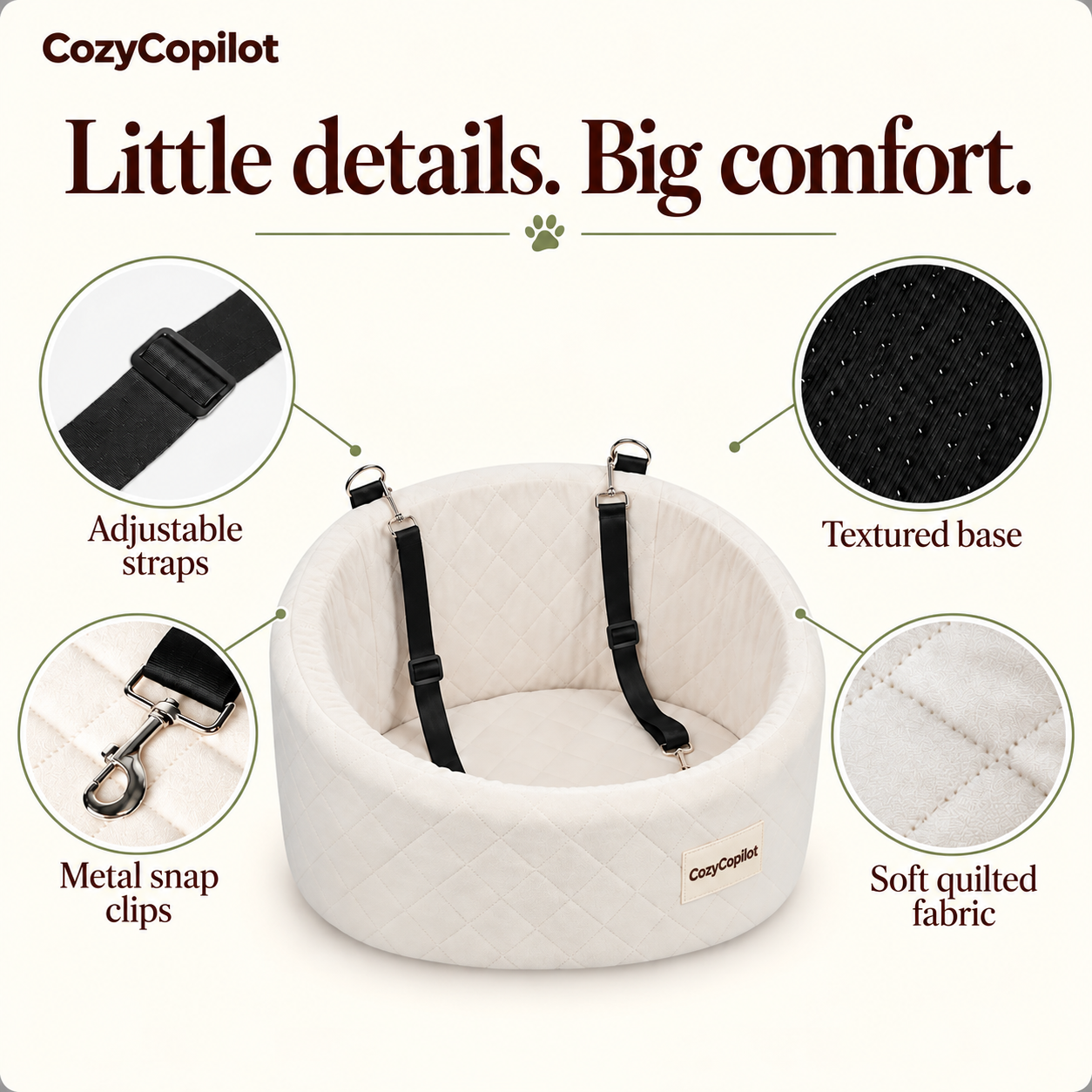 Elevated Dog Car Seat with Built-In Safety Harness, Padded Pet Booster Seat with Adjustable Straps for Small Dogs, Puppies & Road Trips