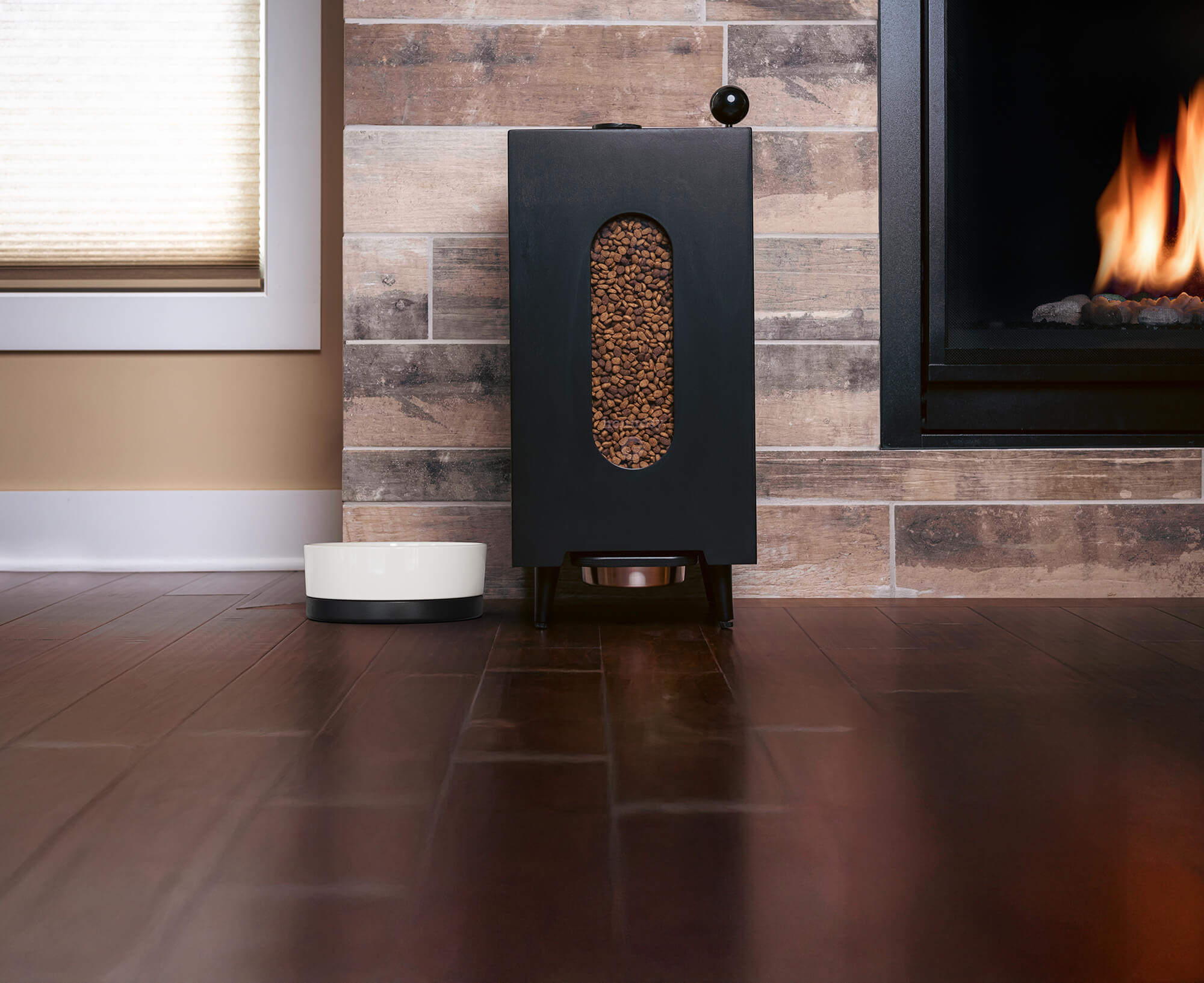 Aesthetic Dog Food Dispenser, Modern Automatic Kibble Feeder with Hidden Storage, Stylish Pet Station for Clean Home Spaces