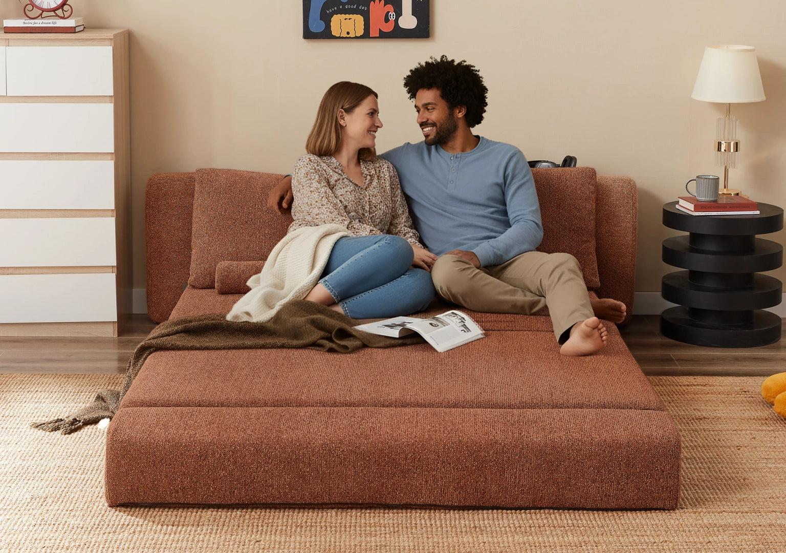 Sleeper Sofa Bed, Convertible Sofa Couch with Soft Supportive Cushion, Water-Resistant & Stain-Resistant Cover for Living Room and Guest Room