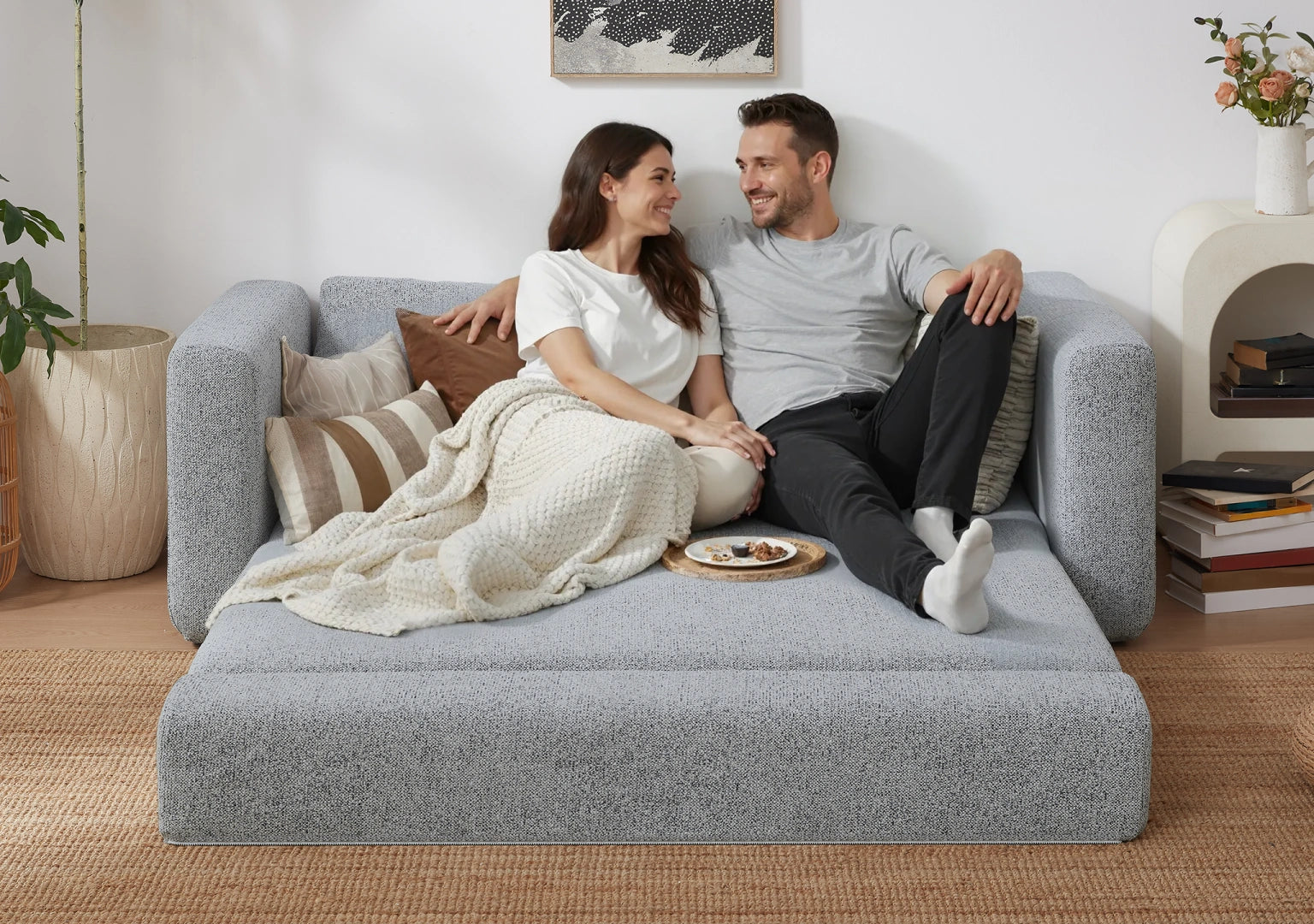 Sleeper Sofa Bed, Convertible Sofa Couch with Soft Supportive Cushion, Water-Resistant & Stain-Resistant Cover for Living Room and Guest Room