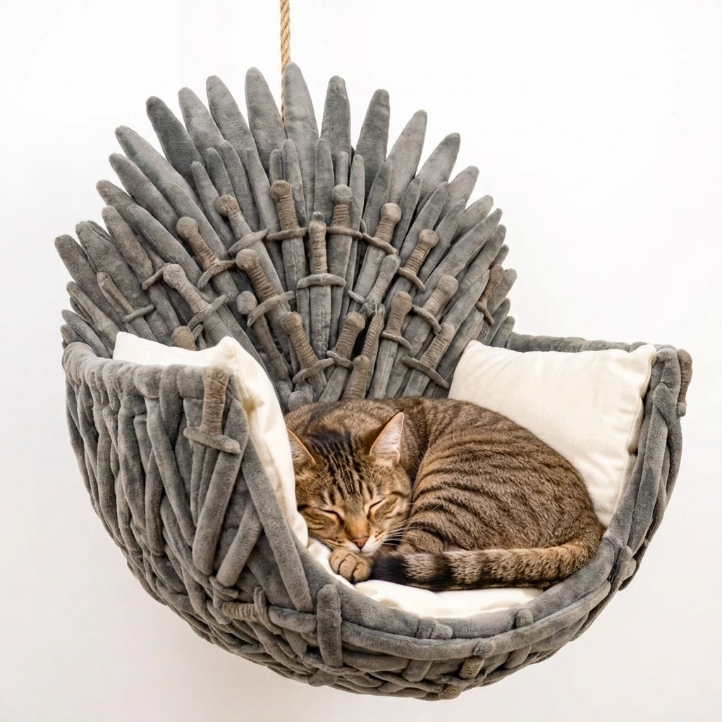 Elevated Cat Bed, Wall-Mounted Cat Hammock with Soft Cushion, Handwoven Cozy Cat Lounge for Medium & Large Cats