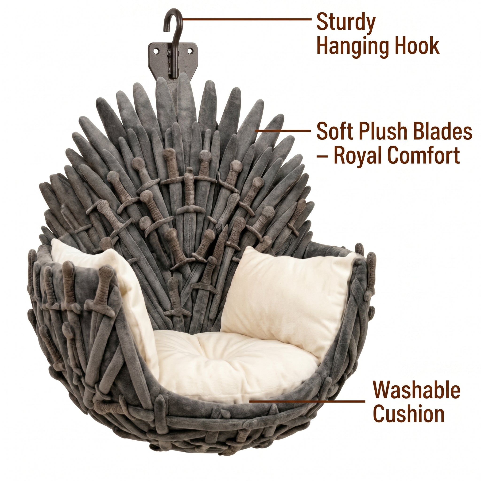 Elevated Cat Bed, Wall-Mounted Cat Hammock with Soft Cushion, Handwoven Cozy Cat Lounge for Medium & Large Cats