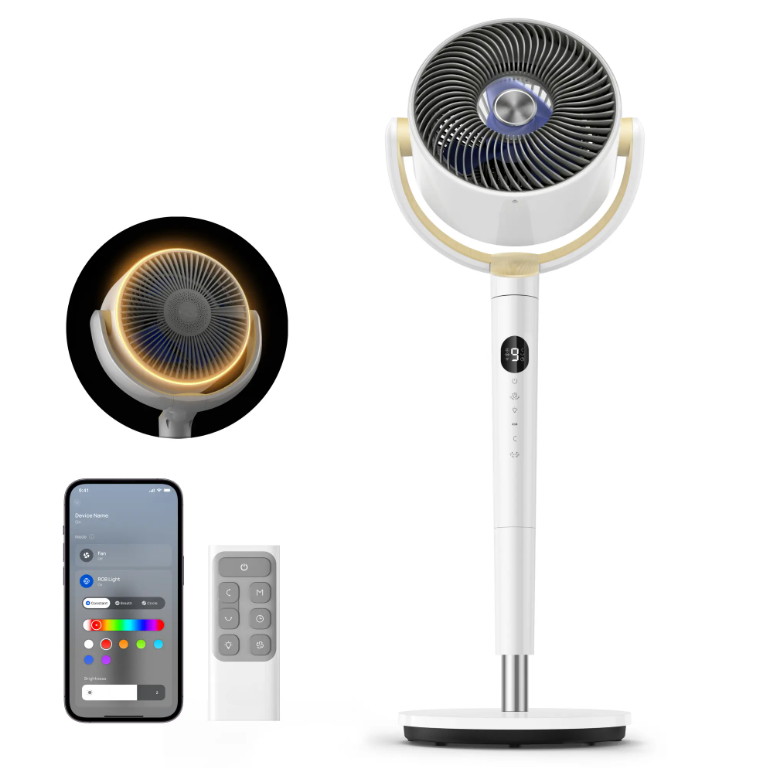 Smart Pedestal Fan for Bedroom,20dB Quiet 3D Oscillating Standing Fan, 9 Speeds, RGB Light & Adjustable Height,Wi-Fi Voice & Alexa Control