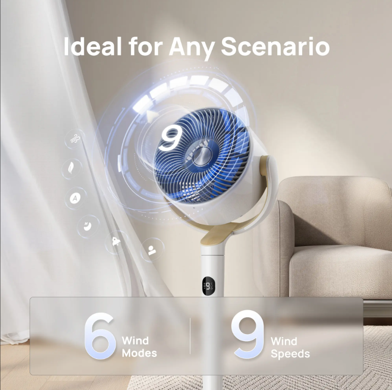 Smart Pedestal Fan for Bedroom,20dB Quiet 3D Oscillating Standing Fan, 9 Speeds, RGB Light & Adjustable Height,Wi-Fi Voice & Alexa Control