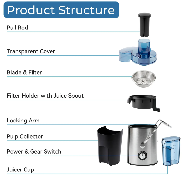 Professional 800W Juice Extractor, High Yield Centrifugal Juicer with Stainless Steel Filter, Easy Cleaning Parts