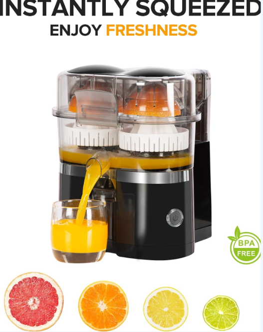 Dual Head Electric Citrus Juicer, One Button Automatic Juice Press for Orange, Lemon and Lime Fresh Drinks(Black)