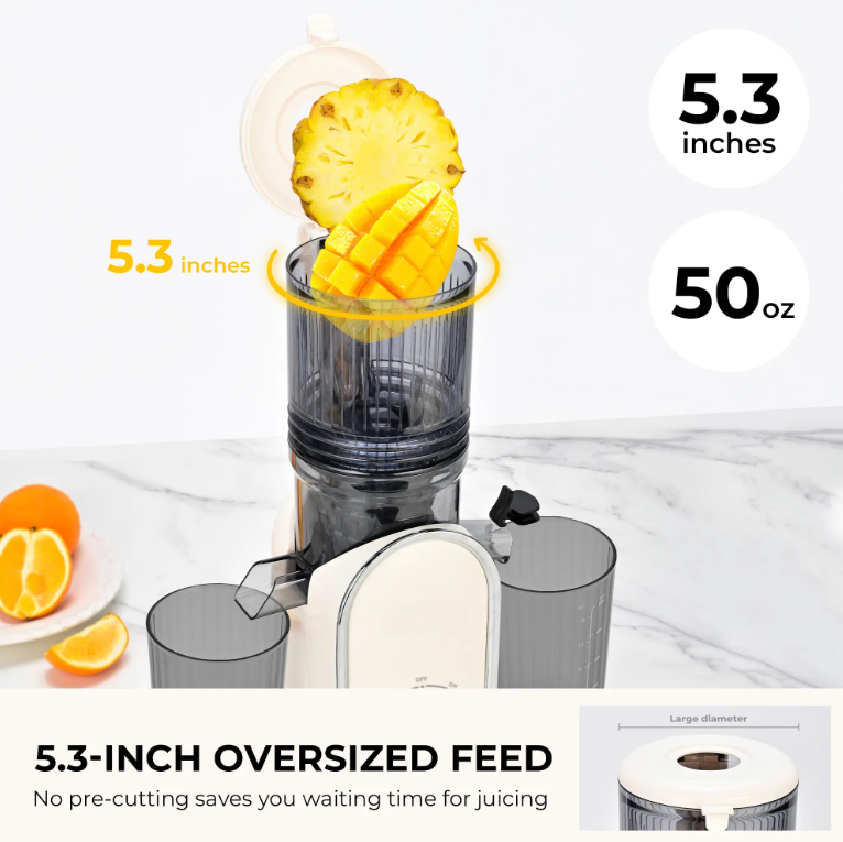 Cold Press Juicer for Home, High Yield Slow Juicer Machine with 5.3 Inch Large Feed Chute, Easy Clean Filters & Whole Fruit Extraction