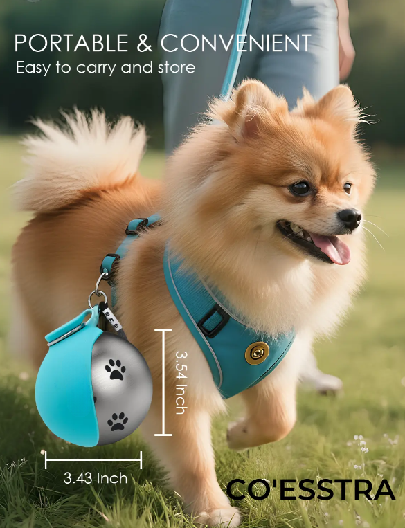 Portable Stainless Steel Pet Water Bottle, Leak Proof Dog Travel Bottle with Silicone Drinking Bowl, 304 Stainless Steel Hydration Dispenser for Walks Hiking Outdoor Adventures