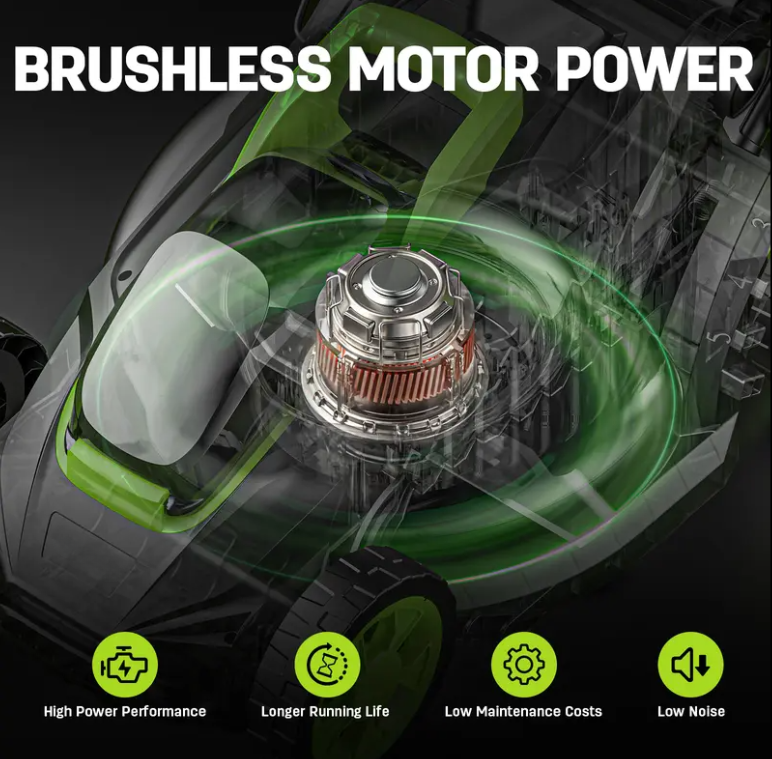 13-Inch Brushless Cordless Lawn Mower, 21V 4.0Ah Battery Powered Electric Push Mower with 5-Position Height Adjustment & 8-Gallon Grass Bag