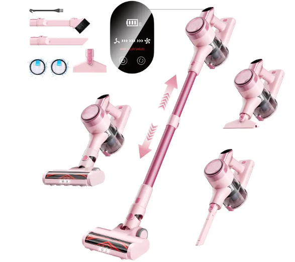 23KPa Cordless Vacuum Cleaner, 300W Powerful Stick Vacuum with 3 Suction Modes, LED Floor Head, Long Runtime & Large Dust Cup for Home Cleaning