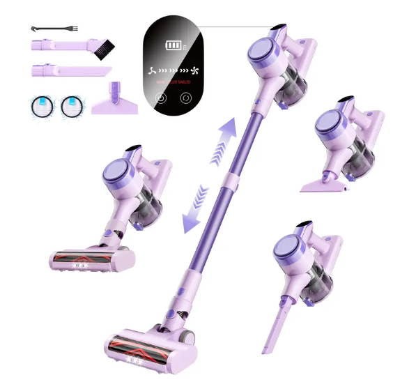 23KPa Cordless Vacuum Cleaner, 300W Powerful Stick Vacuum with 3 Suction Modes, LED Floor Head, Long Runtime & Large Dust Cup for Home Cleaning