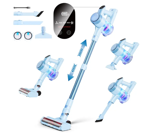23KPa Cordless Vacuum Cleaner, 300W Powerful Stick Vacuum with 3 Suction Modes, LED Floor Head, Long Runtime & Large Dust Cup for Home Cleaning