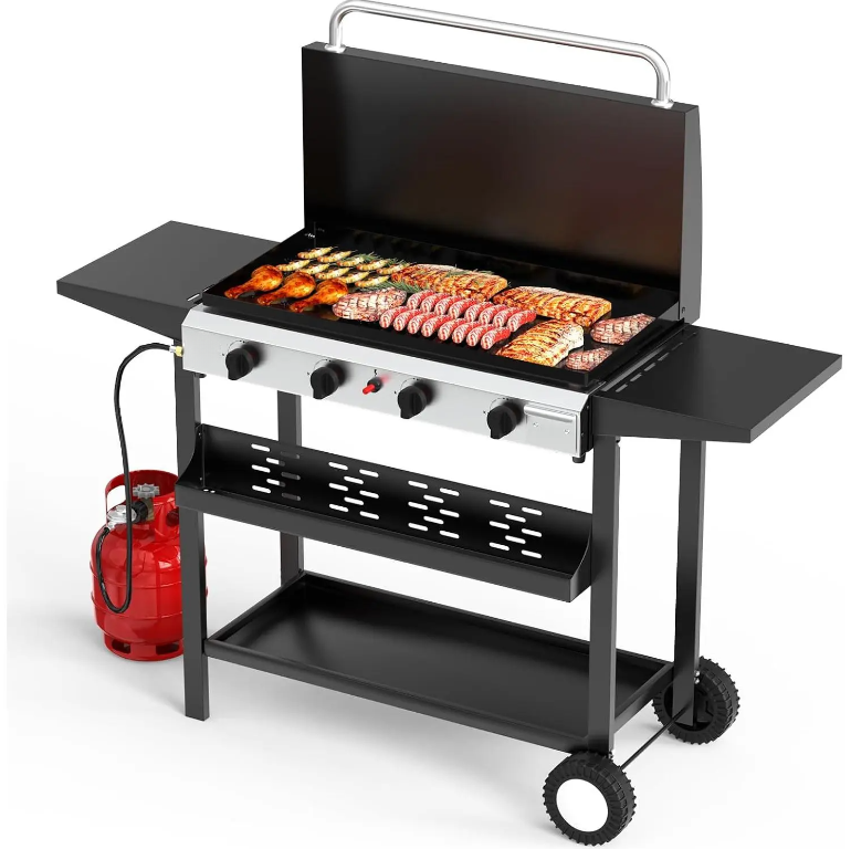 Outdoor Propane Griddle, 2/4 Burner Flat Top Gas Grill, 20,000/40,000 BTU Portable BBQ Griddle with Electronic Ignition for Camping & Tailgating
