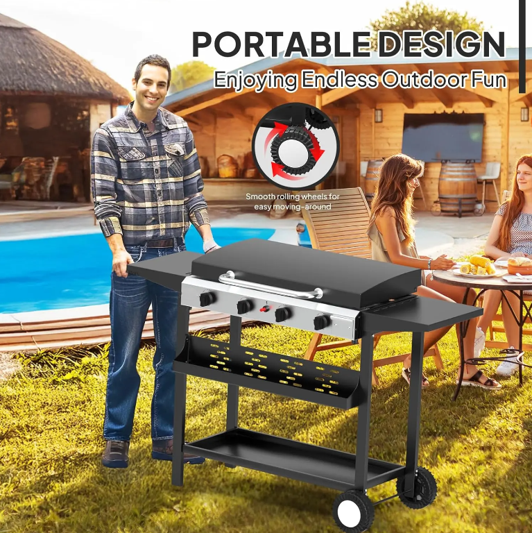 Outdoor Propane Griddle, 2/4 Burner Flat Top Gas Grill, 20,000/40,000 BTU Portable BBQ Griddle with Electronic Ignition for Camping & Tailgating